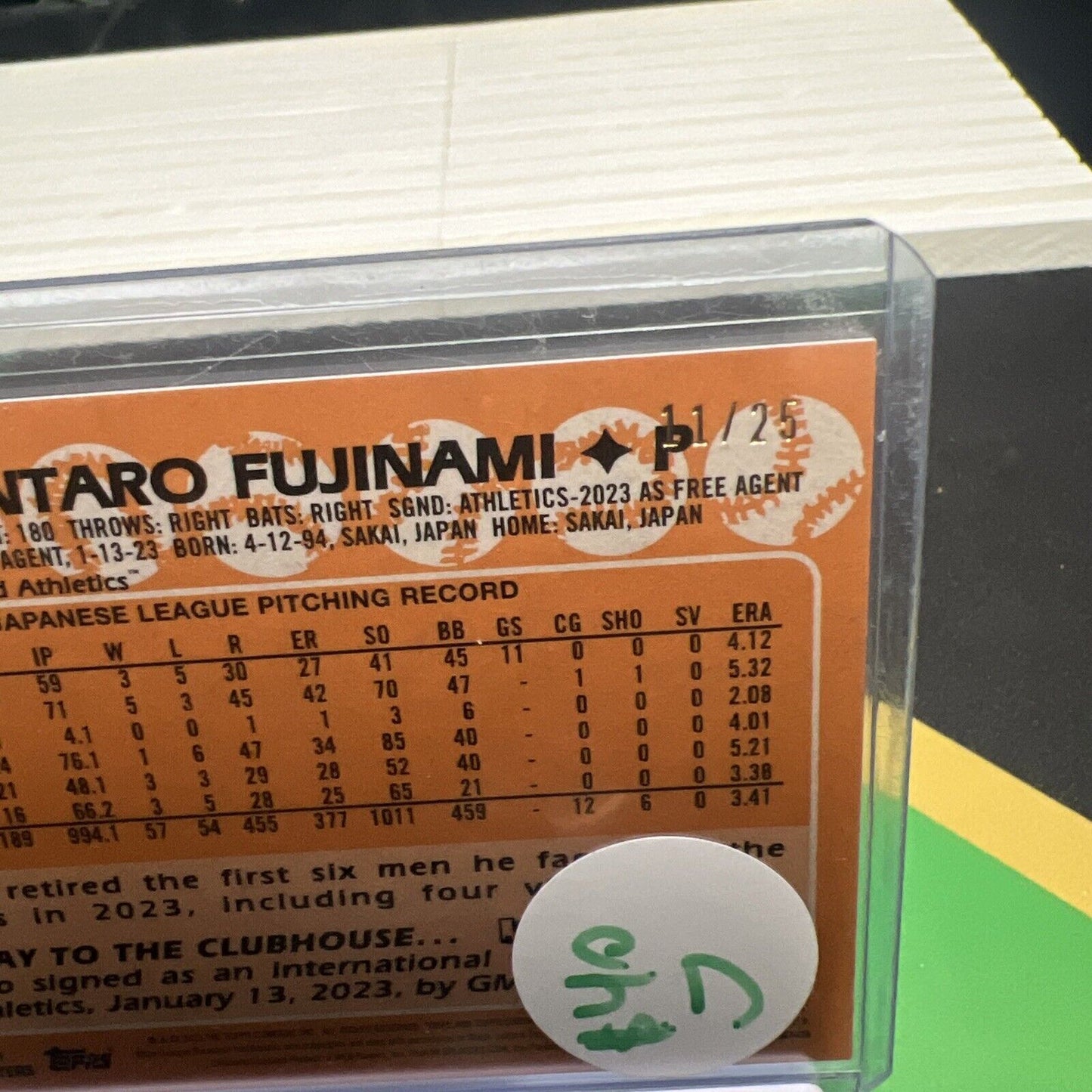 Shintaro Fujinami 2023 Topps Update Silver Pack Mojo Orange RC 11/50 Oakland As