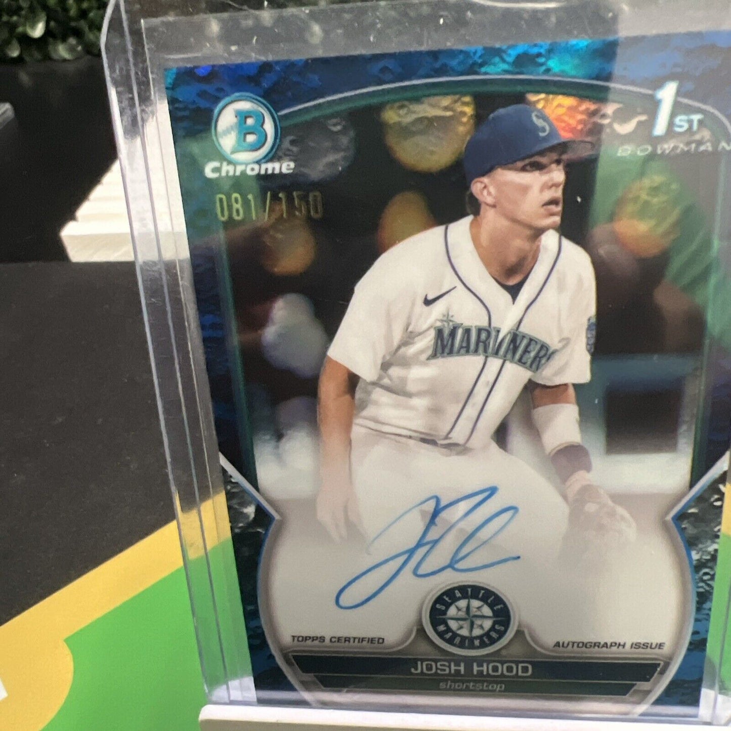 Josh Hood 2023 Bowman Chrome 1st Auto Blue Lunar Refractor /150 Seattle Mariners