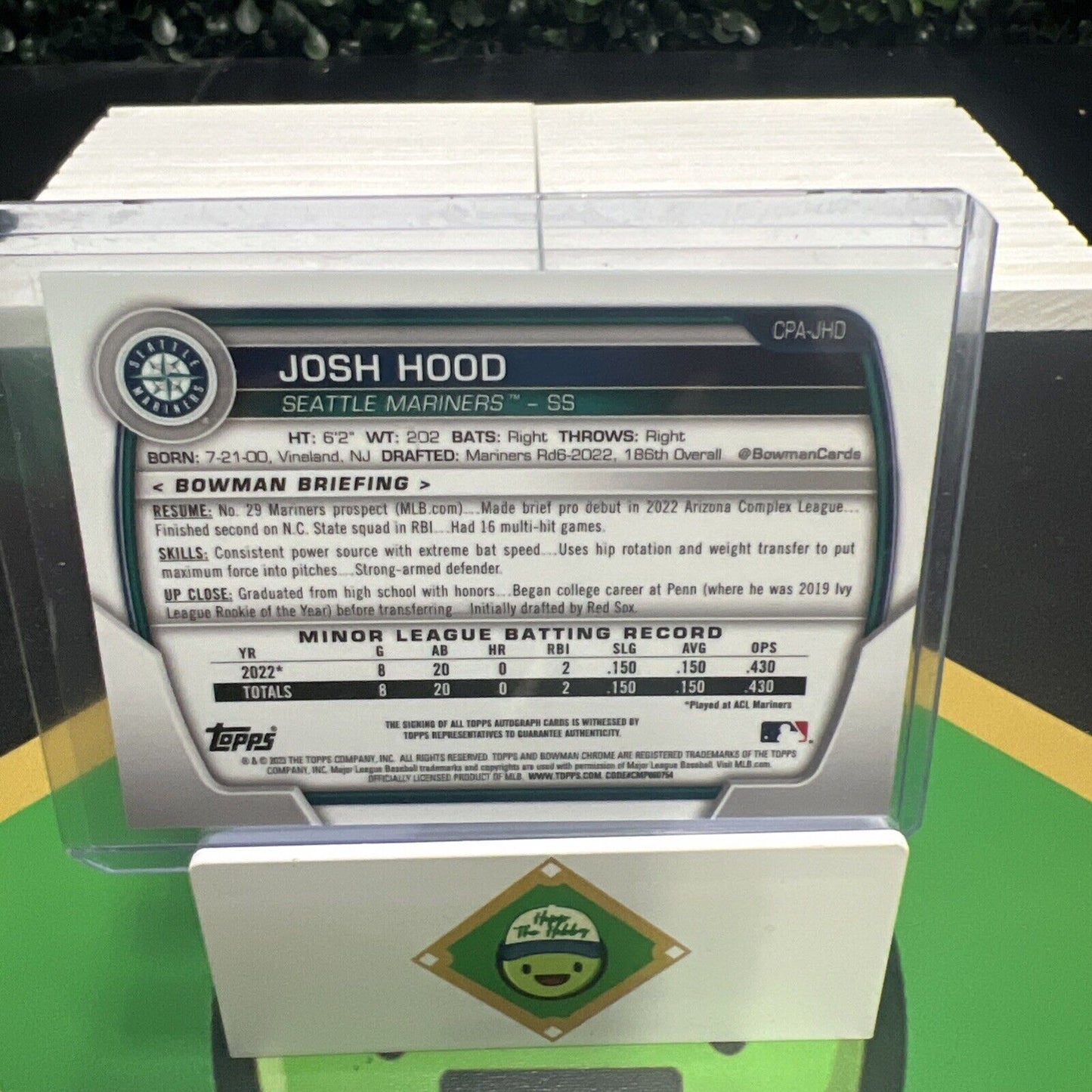 Josh Hood 2023 Bowman Chrome 1st Auto Blue Lunar Refractor /150 Seattle Mariners