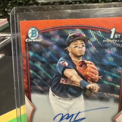 Maick Collado 2023 Bowman Chrome 1st Bowman 6/25 Orange Wave Auto Guardians