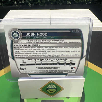 Josh Hood 2023 Bowman Chrome 1st Auto Blue Lunar Refractor /150 Seattle Mariners